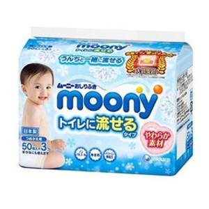 ユニ・チャーム　ムーニーおしりふきトイレに流せるタイプ詰替50枚×３【ムーニー】｜healthpia-shop