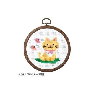 オリムパス クロス ステッチししゅうキット 小さななかまたち おしゃれフープ付 ネコとちょう 7348 Pindo