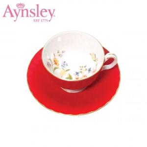 Aynsley(エインズレイ)　2973シリーズ　コテージガーデン　オーバン　ティーカップ＆ソーサー(C/S)　レッド　297305206C｜healthy-living