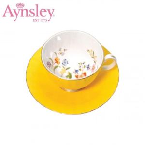 Aynsley(エインズレイ)　2973シリーズ　コテージガーデン　オーバン　ティーカップ＆ソーサー(C/S)　イエロー　297305706C｜healthy-living