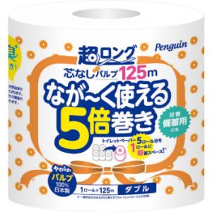 丸富製紙 トイレットペーパー ダブル ペンギン 5倍巻 長持ち・省スペース 超ロングパルプシュリンク 1R×32セット 640386｜healthy-living