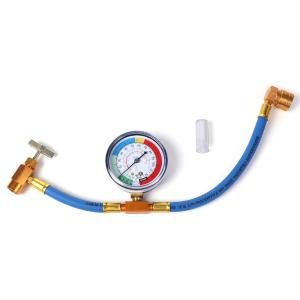 R134a用 エアコン ガス チャージ ホース メーター付き 1年保障付き エアコンオイル簡易チェッカー付き 説明書付き 40cm