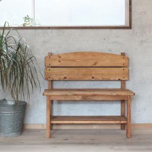 ベンチ 木製 棚板付き パイン材 全2色 玄関 ガーデンベンチ