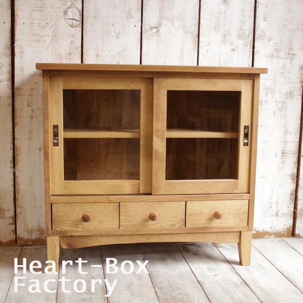 ローキャビネット 引き戸タイプ｜パイン キャビネット ガラス戸 水屋 食器棚 リビングボード 木製 ...
