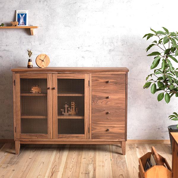 リビングボード ウォールナット｜キャビネット 幅120cm 収納家具 食器棚 キャビネット 北欧 モ...