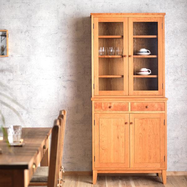 カップボード｜チェリー材 食器棚 キャビネット 水屋 スリム 完成品 扉 北欧 家具 ナチュラル モ...