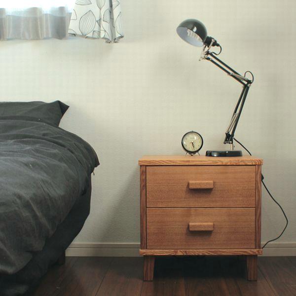 ベッドサイドチェスト｜チェスト ２段 タモ ウォールナット 引き出し 箪笥 無垢 おしゃれ 収納 北...