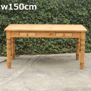 デスク ろくろ脚 木製 引出し付き パイン材 幅100cm 高さ73cm 手作り