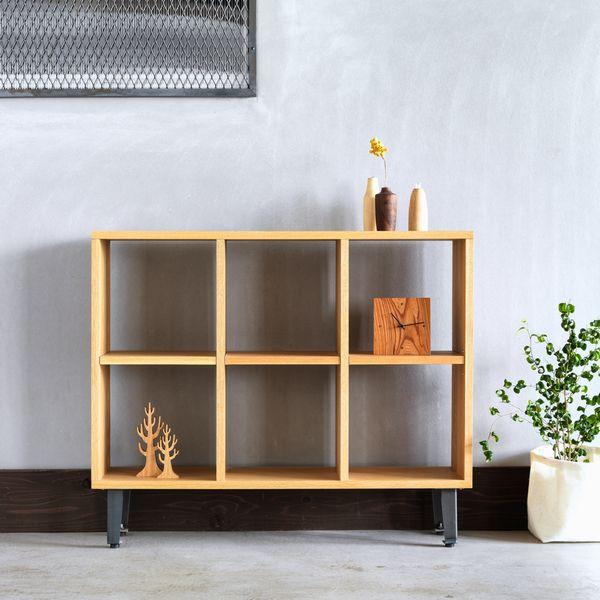 ブックシェルフ 無垢×アイアン 幅98cm｜オーク材 ブラックアイアン シェルフ 本棚 リビングボー...