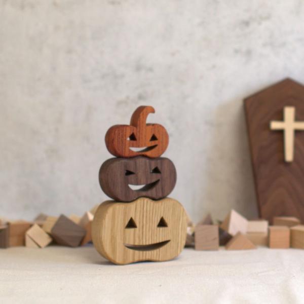 かぼちゃ ３段 オブジェ ハロウィン｜ジャックオランタン 置物 木製 パンプキン 雑貨 ナチュラル ...