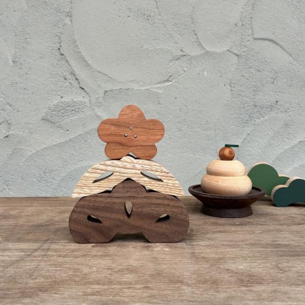 松竹梅 ３段オブジェ｜松 竹 梅 縁起物 正月 置物 インテリア 和モダン 無垢 雑貨 置物 木製