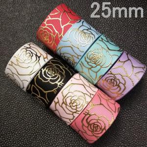 トライアングル 箔押し サテンリボン ゴールド 25mm : Heart&Dream