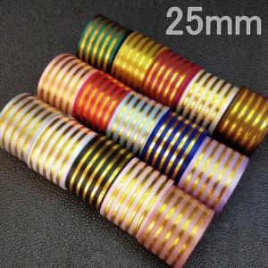 ストライプ柄　箔押し　サテンリボン　ゴールド　25mm