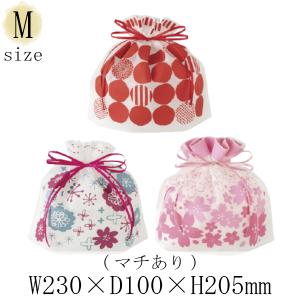 かわいい ラッピング 業務用 巾着バッグ 不織布 Mサイズ 1枚入 まる おはな さくら / バレない梱包 簡単 ラッピング用品 ラッピング材 ばら売り 和風 和柄