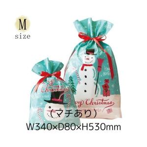 業務用 Xmas 巾着バッグ ミントブルー スノーマン Mサイズ 1枚入 XMB-RBM バラ売り かわいい クリスマス｜heart-supply