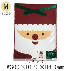 ラッピング Xmas ギフト袋 サンタ 巾着 ギフトバッグ Mサイズ 1枚入 W300×D120×H420mm プレゼント 簡単 クリスマス｜heart-supply