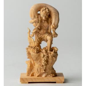 仏像 不動明王 フィギュア 合金製 純金メッキ 牧田秀雲作 高さ 21cm