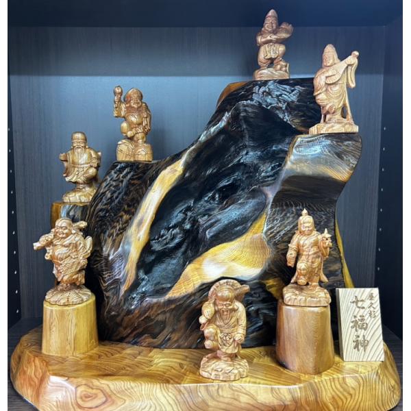 神木屋久杉 七福神 No.1199 開運 置物 屋久杉 木彫り 大黒天 恵比寿 布袋 毘沙門天 弁財...