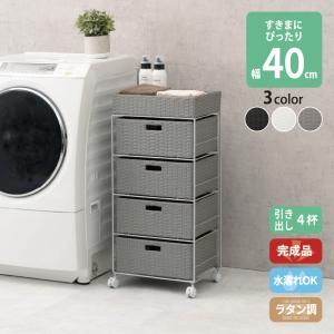 便利な取っ手 布カバー付き 籐製ランドリーラック 3段タイプ : 家具の