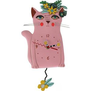 Allen Designs アレン・デザイン　ピンクの猫の振り子時計　Pretty Kitty Pink Floral Cat Clock　Michelle Allenデザイン｜heartlandtrading