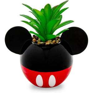 Disney ディズニー　ミッキー・マウス植木鉢　（赤/黒）　陶器製プランターと人工観葉植物｜heartlandtrading