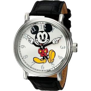 Disney ディズニー　ミッキー・マウス腕時計　（シルバー）　ブラック・レザーバンド　Adult Vintage｜heartlandtrading