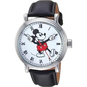 Disney ディズニー　ミッキー・マウス腕時計　（シルバー）　ブラック・レザーバンド　Adult Vintage｜heartlandtrading