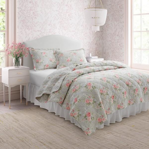 【クイーン】　Laura Ashley ローラ アシュレイ　Melany Pink ベッドカバー・セ...