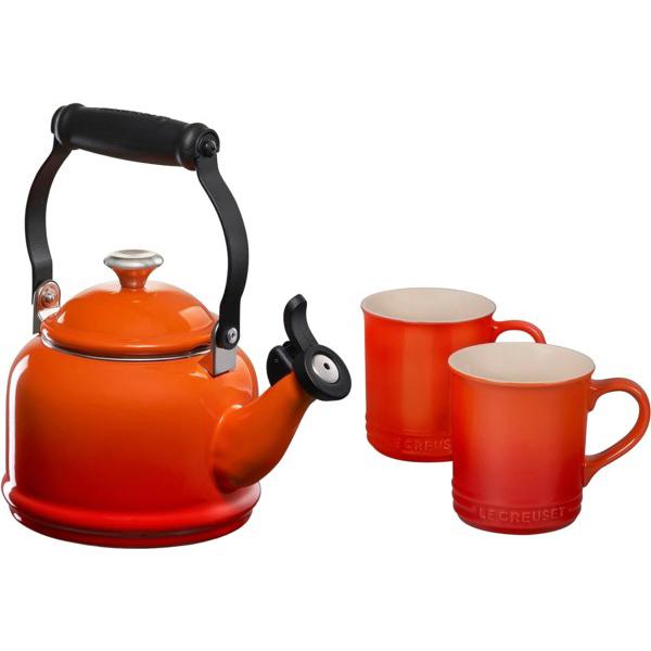 Le Creuset ル・クルーゼ　 笛吹デミケトル＆マグカップ2個セット　(オレンジ)　ステンレス...