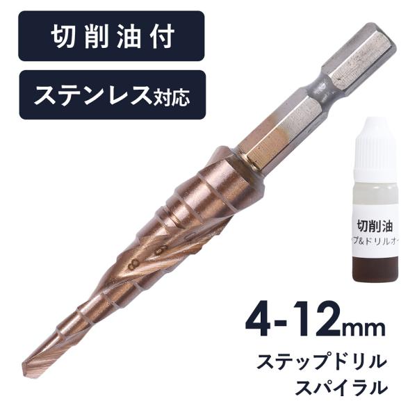 「切削油付」ステップドリル タケノコドリル 9段 4-12mm 六角軸 HSS鋼 ドリルビット 穴あ...
