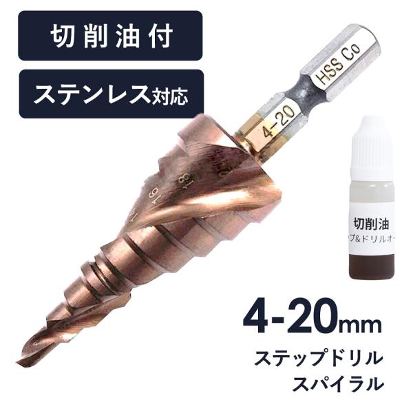 「切削油付」ステップドリル タケノコドリル 9段 4-20mm 六角軸 HSS鋼 ドリルビット 穴あ...