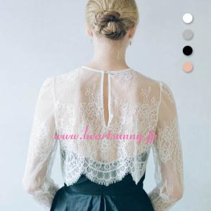 結婚式ボレロ レースボレロ 丸首 透明 花柄レース