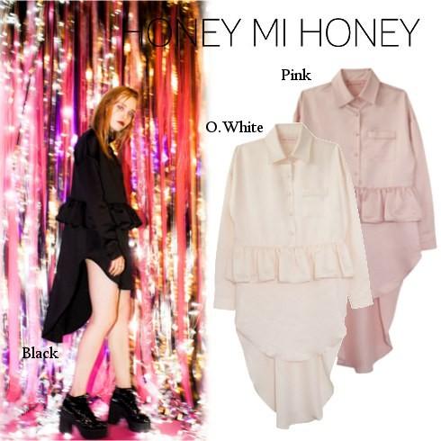 Honey mi Honey / ハニーミーハニー satin peplum shirtone-pi...