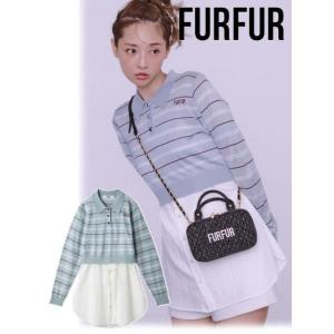 FURFUR（ファーファー）ロゴ刺繍ブロックチェックフリンジストール　ピンク fur fur - FURFUR（ファーファー）ロゴ刺繍ブロックチェックフリンジ