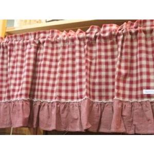 ベージュ綿レース×エンジチェックフリル/紺チェック*下フリル