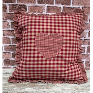 定番 カントリーチェック♪フリル＆ハート付き 座布団カバー(55ｘ59cm)エンジ　アメリカンカントリー　メール便OK♪カバー　インテリア
