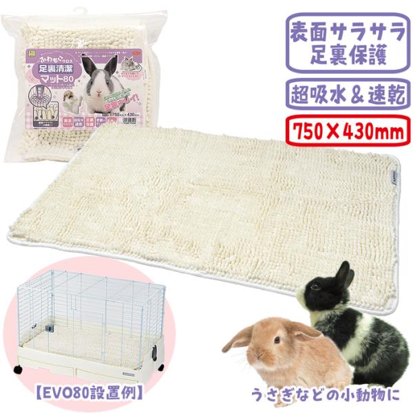 ふわもこクロス 足裏清潔マット80/足裏保護 吸水 速乾 マイクロファイバー うさぎ サンコー SA...