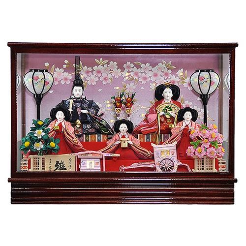 雛人形 ひな人形 コンパクト ケース飾り 落ち着いたケースに豪華五人揃えのおひなさま 平安大新 hd...
