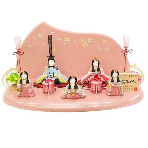 雛人形 ひな人形 木目込人形 コンパクト 平飾り ピンクが可愛いコンパクトな五人飾り 平安大新 hd...