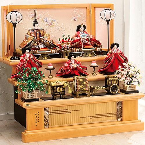 雛人形 ひな人形 五人飾り 西陣織金襴 豪華な衣裳が魅力の三段飾り 平安大新 hd12012