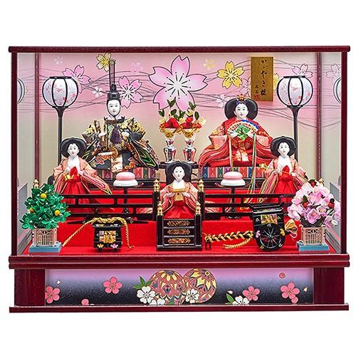 雛人形 ひな人形 コンパクト ケース飾り 五人飾り ぼんぼり電気付 極上金襴衣裳の豪華な衣裳着五人ケ...