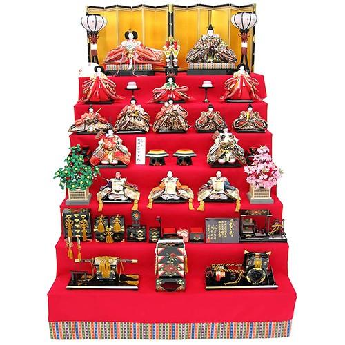 雛人形 七段飾り 平安泉匠作 京西陣金襴衣裳着十五人七段飾りセット 駿河蒔絵雛道具 平安大新 ひな人...