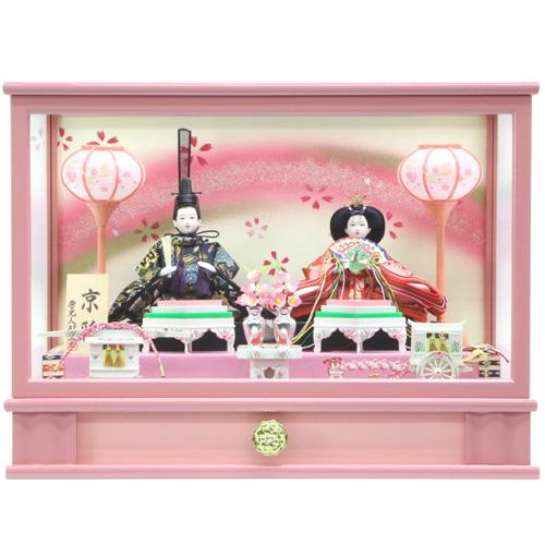 雛人形 ひな人形 ケース飾り 親王飾り コンパクト 桜づくしの春らしいお雛様 オルゴール付き 花梨 ...