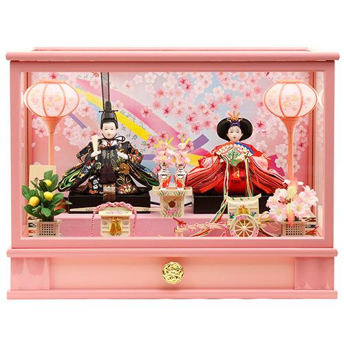 雛人形 ひな人形 ケース飾り 親王飾り コンパクト 桜づくしの春らしいお雛様 オルゴール付き つばき...