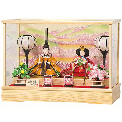 雛人形 ひな人形 お雛様 ケース飾り 親王飾り コンパクト 白木色がナチュラルな印象のガラスケース入...