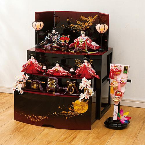 雛人形 ひな人形 お雛様 収納飾り 五人・三段飾り コンパクト 京都西陣織正絹 優美な衣裳着五人三段...