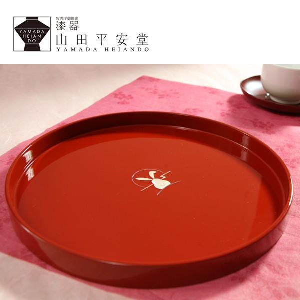 出産内祝いギフト　丸盆　うさぎ　螺鈿　お盆　朱