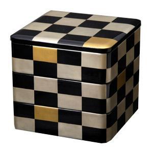 三段重 銀市松 重箱/漆器/6.5寸 : ju-3dan-gi : 漆器 山田平安堂 