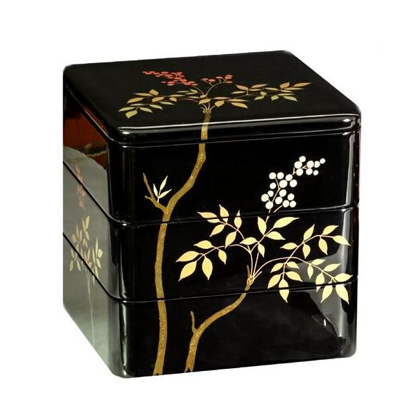 三段重　南天蒔絵　　重箱/漆器/5.5寸