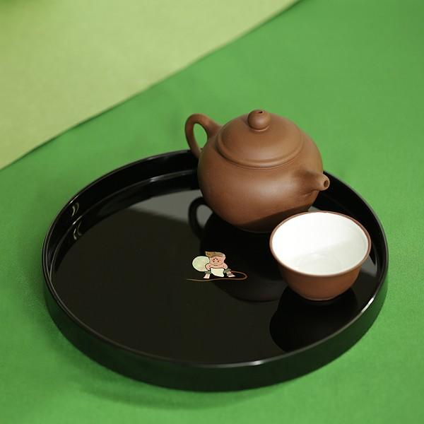 丸盆 風神（黒）お盆 漆器 螺鈿